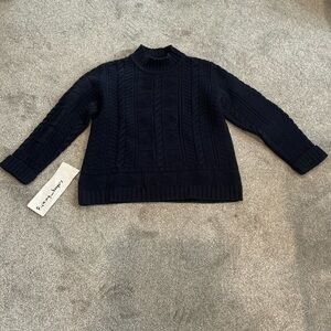 L.L. Bean Navy Cable Knit Turtleneck Sweater women’s size large 100% wool